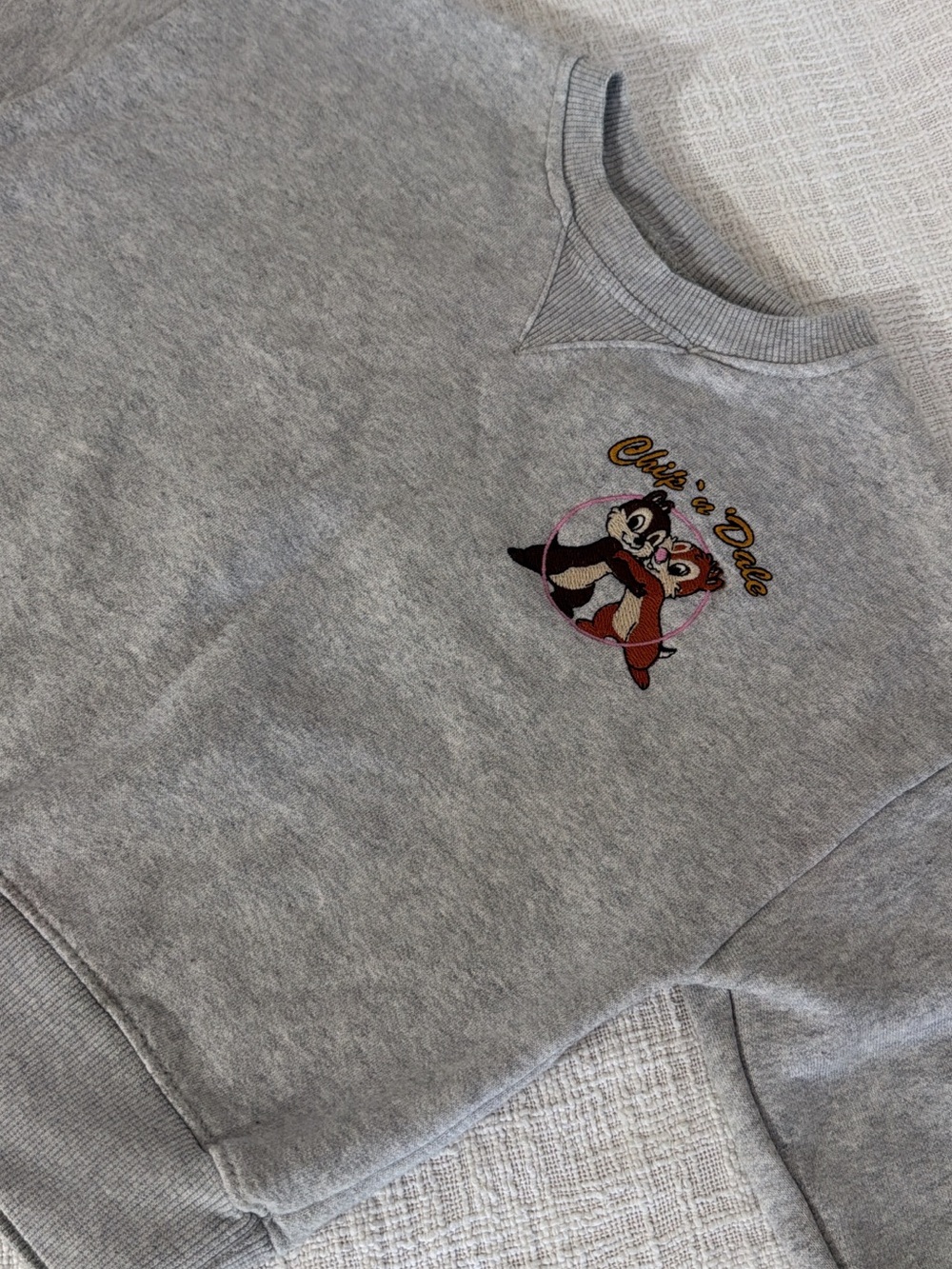 Zara Grey Crewneck Sweatshirt with Embroidered Chip 'n' Dale